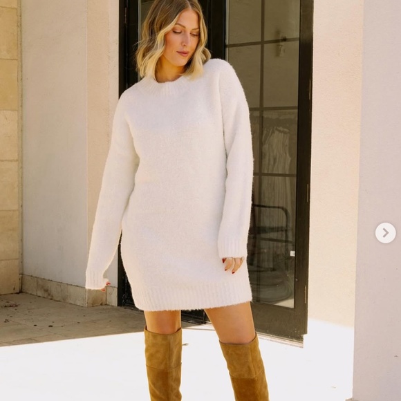 English Factory White Ivory Crewneck Sweater Mini Dress Women’s Size Medium - Picture 6 of 6